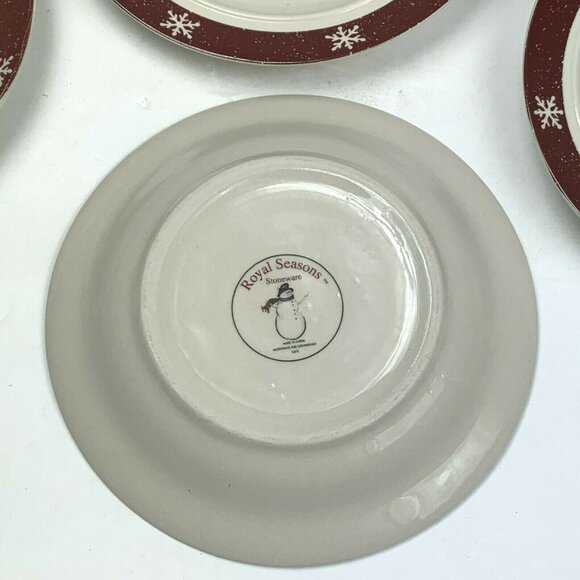 Royal Seasons Stoneware Snowman Plate Lot Dessert Bread Butter Red Holiday 7 pc - Picture 3 of 4